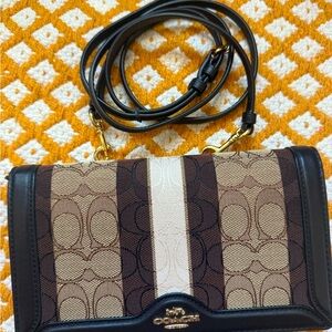 Anna Foldover Clutch Crossbody in Signature Jacquard w/ Stripes